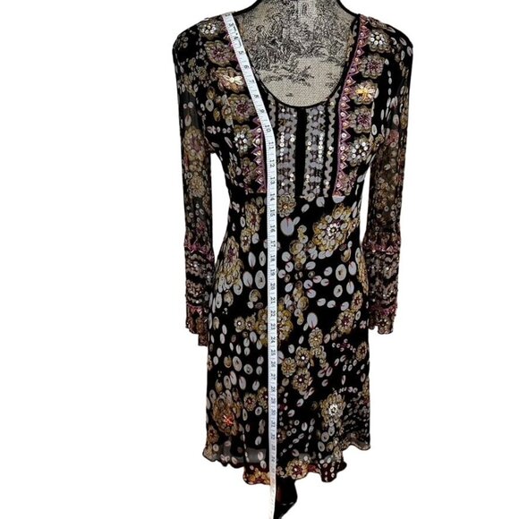 VTG Diane Von Furstenberg Women Floral Silk Dress Bell Sleeve Sequins Beads Sz 6 - Picture 5 of 13